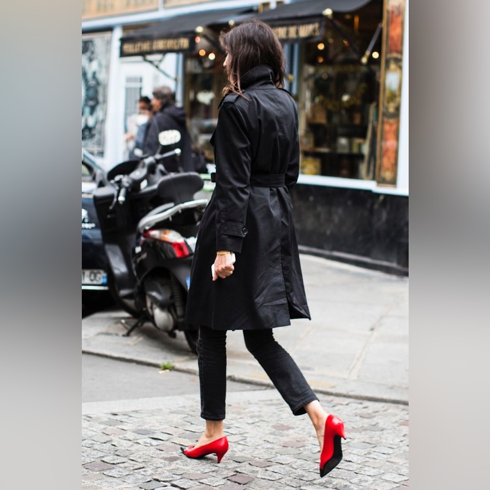 VTG Palizzio Italian Red Black Leather Suede Pointed Toe Low Kitten Heel Pump 9N - Picture 6 of 16